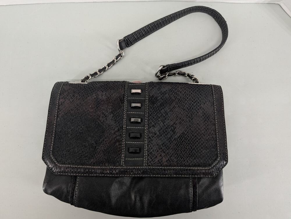 Simply Vera Vera Wang Black Faux Leather Snakeskin Shoulder Bag Purse